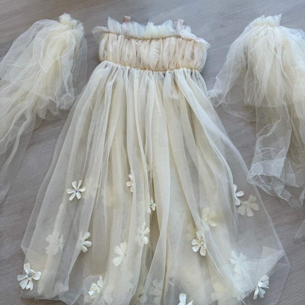 Custom Dance Lyrical White Flowy Floral Costume Size 6 - Picture 7 of 8